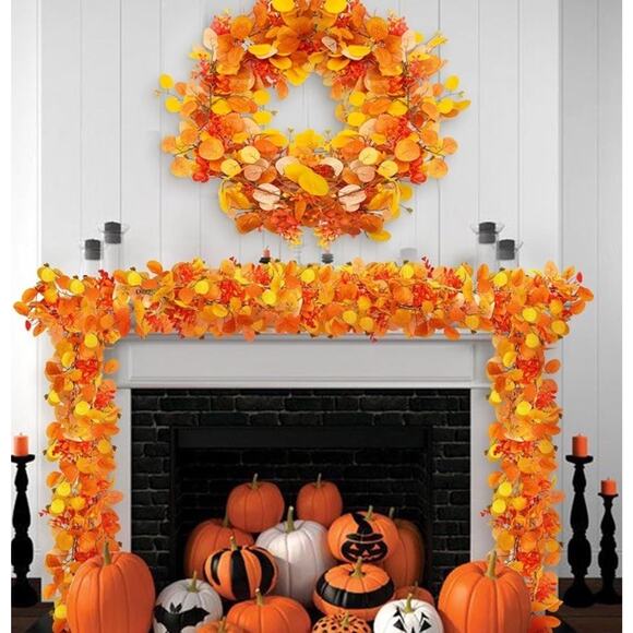 2Pk 6ft Artificial Fall Garland Maple Leaves Autumn Home Mantel Table Decoration - Picture 4 of 13